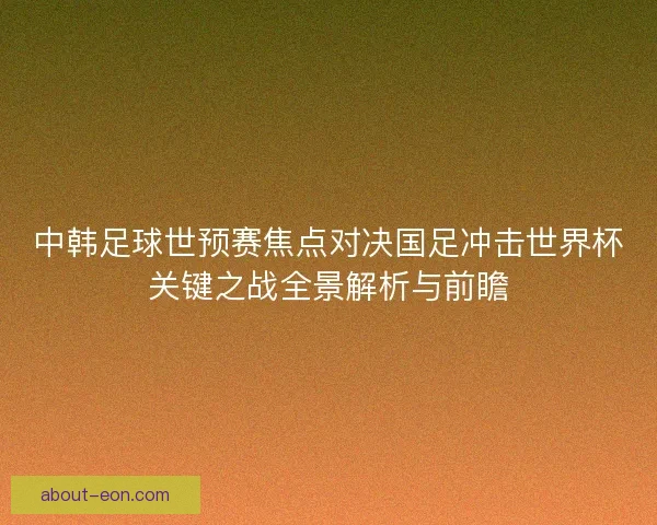 中韩足球世预赛焦点对决国足冲击世界杯关键之战全景解析与前瞻